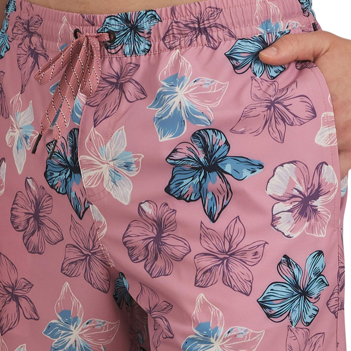 Quiksilver Men's Swimwear Regular Fit Stretchable Comfort Liner Swim Trunks, Floral Design - Dusty Rose, Medium