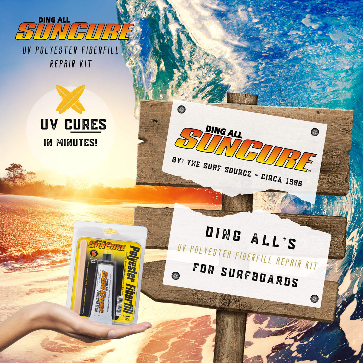 Sun Cure 1oz Fiberfill Mini Kit w/Sandpaper Surfboard Repair