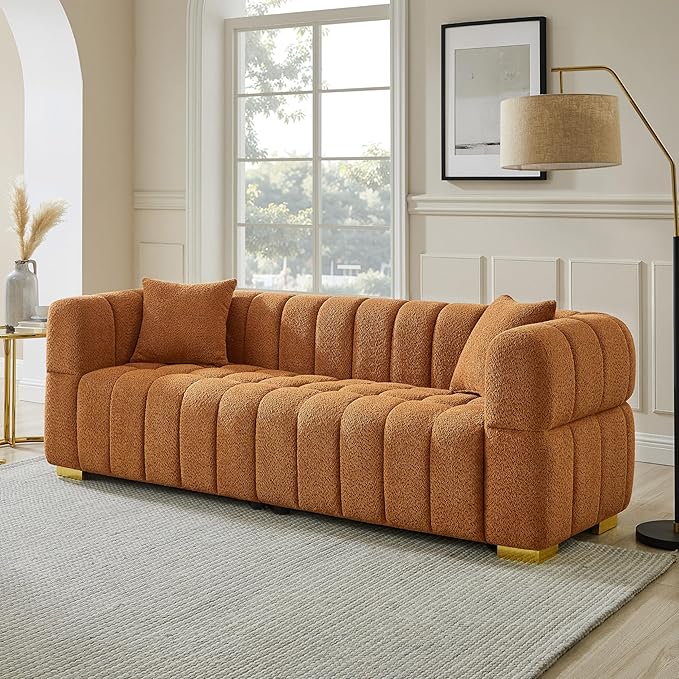 VANOMi Sofa and Chair Set, Modern Deep Seat Couch & Boucle Sofa Chairs, Oversized Upholstered Couch Sets for Living Room, Bedroom, Office, Apartment, Curry (2 Pieces)