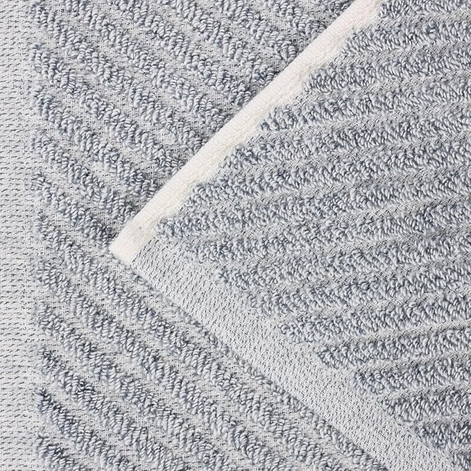 Superior Amelia Viscose Cotton Blend Medium Weight Towels, for Bathroom, Shower, Spa, Plush, Quick Dry, Ultra-Soft Towels, Bath Essentials, Ribbed Design, 12 Piece Assorted Towel Set, Denim Blue