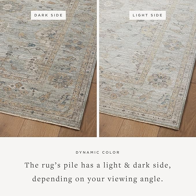 Loloi Magnolia Home by Joanna Gaines Millie Collection MIE-02 Sky/Gold 9'-6" x 13'-1", .25" Pile Height, Area Rug