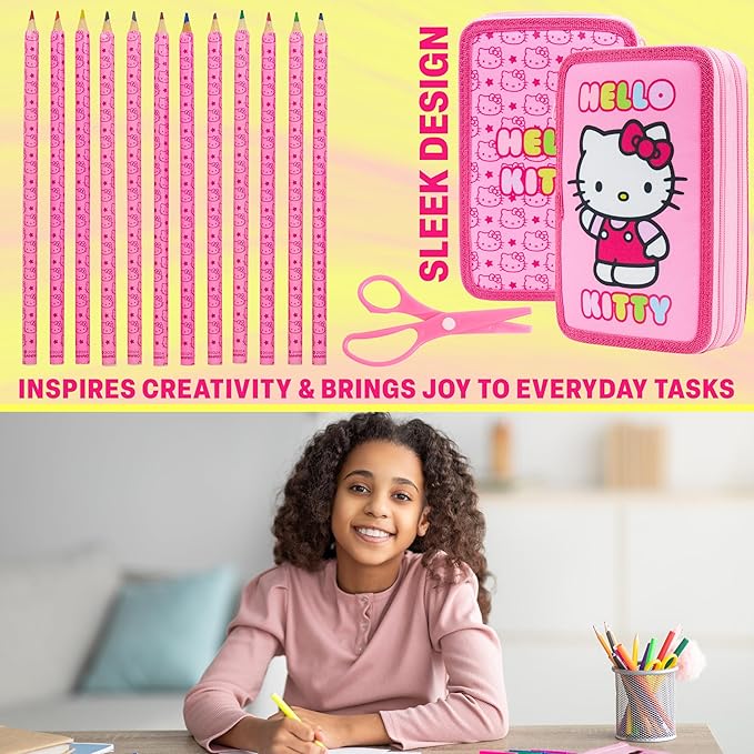 Hello Kitty Sanrio Pencil Case Kids Colored Pencils Markers Kawaii Kuromi Stationery Gifts for Kids (Multi Hello Kitty)
