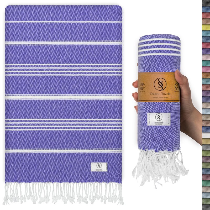Ossano Turkish Beach Towel Compact & Soft Extra Large (39" x 71") - Quick Dry, Versatile and Functional as Yoga Mat, Picnic Blanket/Travel Blanket, Bath, Shower and Pool Towel - Purple