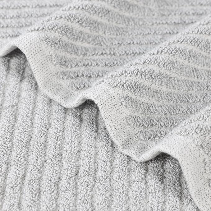 Superior Amelia Viscose Cotton Blend Medium Weight Towels, Guest Bath, Bathroom, Shower, Spa, Plush, Quick Dry, Ultra-Soft Towels, Bath Essentials, Ribbed Design, 12 Piece Assorted Towel Set, Platinum