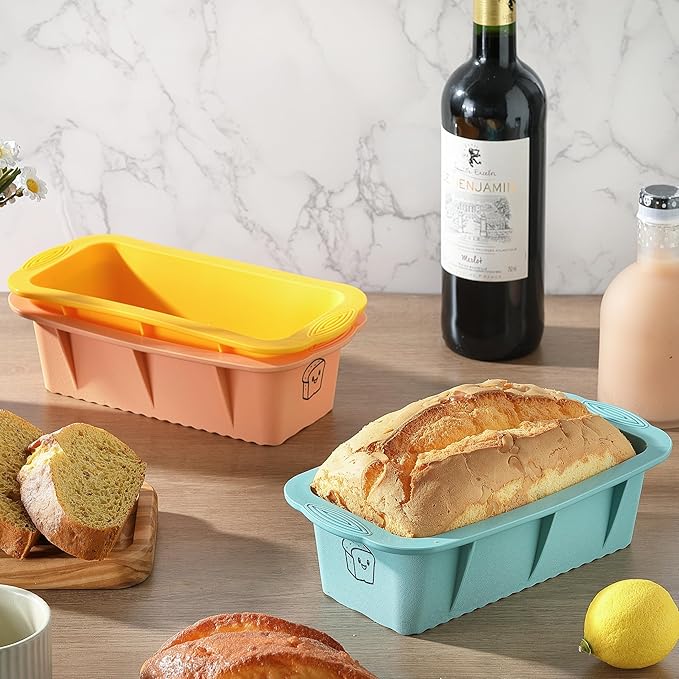 DAJLFA Silicone Bread Loaf Pan, 3 PCS Silicone Loaf Pans for Baking, Non Stick Bread Pans for Homemade Bread, Brownies, Cakes, Dishwasher Safe (3 Colors, Nesting Design)