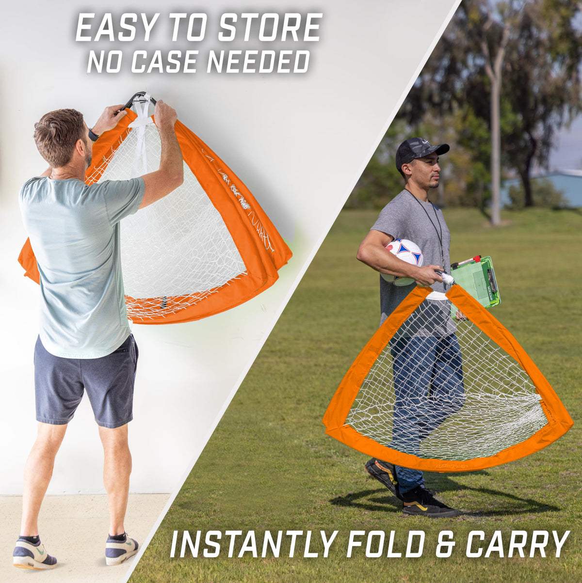 GoSports Team Tone 4 ft x 3 ft Portable Soccer Goal for Kids - Pop Up Net for Backyard - Orange
