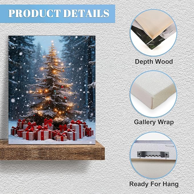 Framed Christmas Pictures Wall Decor,Vintage Pine Tree Prints,Winter Christmas Canvas Wall Art Decoration for Bedroom Bathroom Living Room Rustic Xmas Holiday Gifts (Christmas Tree 14, 20'' X 32'')