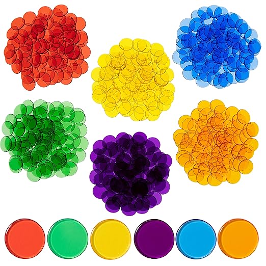edxeducation Transparent Counters | Set of 500 | Math Manipulatives for Kids | Assorted Colors | 3/4 in | Counting, Sorting, Light Table, Bingo Chips and more