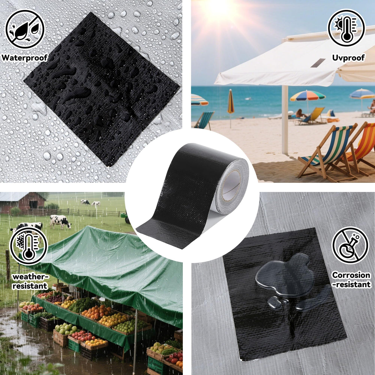 Tarpware RV Awning Repair Tape: 3" x 30FT Black Fabric Heavy Duty Waterproof Patch Kit for Sail Tent Boat Cover Outdoor Repair