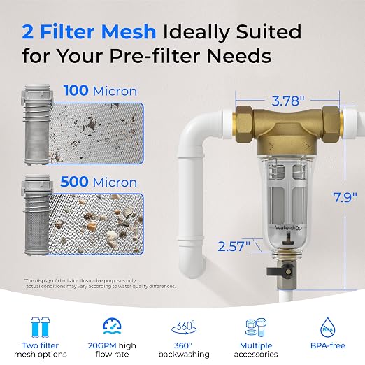 Waterdrop Spin Down Sediment Filter, Backwash Whole House Water Filter System