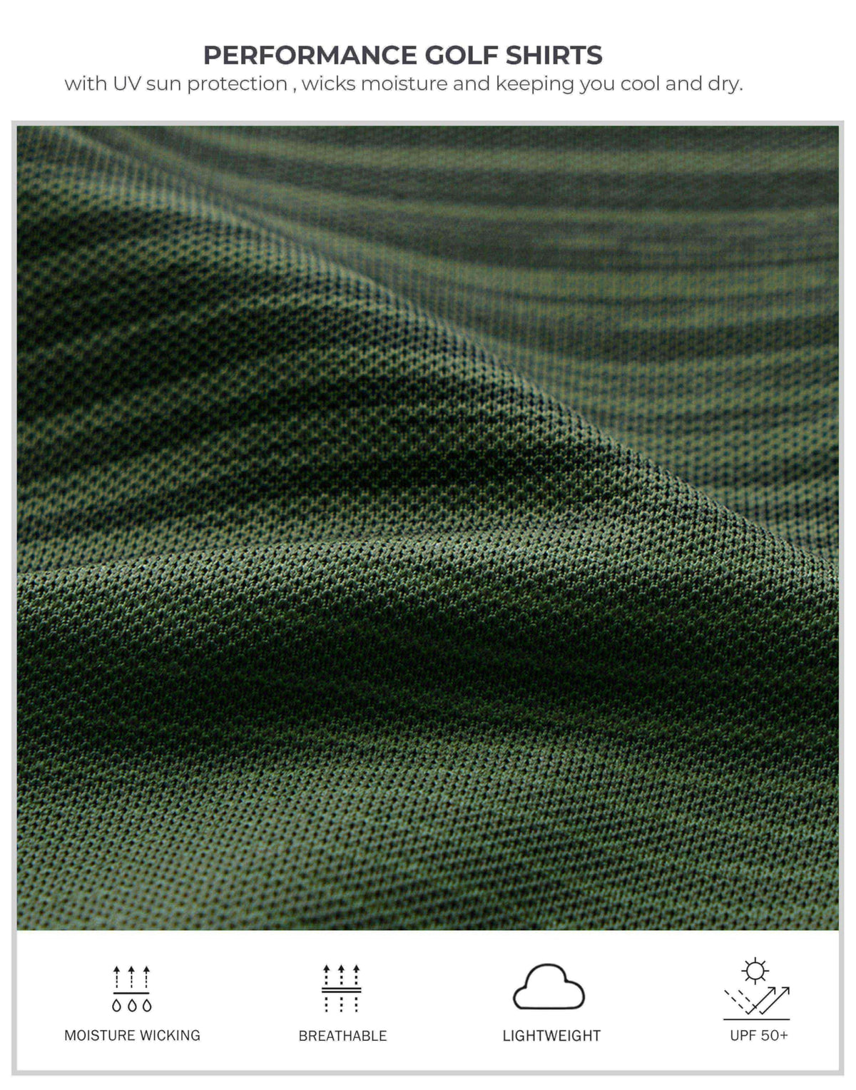 Men's Golf Shirts Dry Fit Moisture Wicking Performance Short Sleeve Collared Polo Shirts for Casual Tennis Bussiness (Dark Green Stripe, L)
