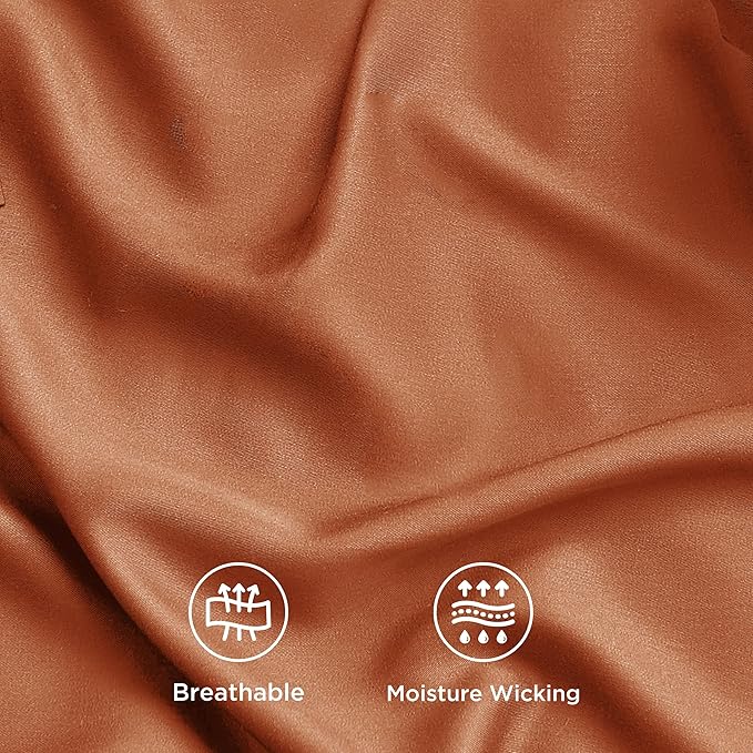 Bedsure Cooling Sheets Twin XL, Rayon Derived from Bamboo, Breathable & Soft Twin XL Sheet Sets, Deep Pocket Up to 16 Inches, Hotel Luxury Silky Dorm Bedding for Hot Sleepers, Burnt Orange