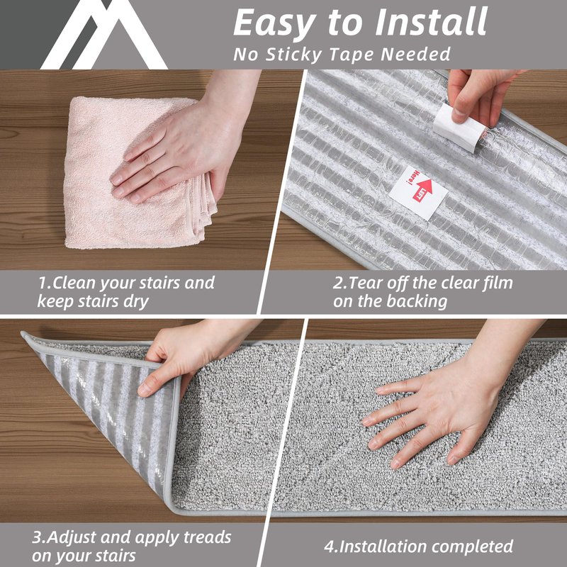 COSY HOMEER Edging Stair Treads Non-Slip Carpet Mat 28inX9in Indoor Stair Runners for Wooden Steps, Edging Stair Rugs for Kids and Dogs, 100% Polyester TPE Backing (10pc, Grey)