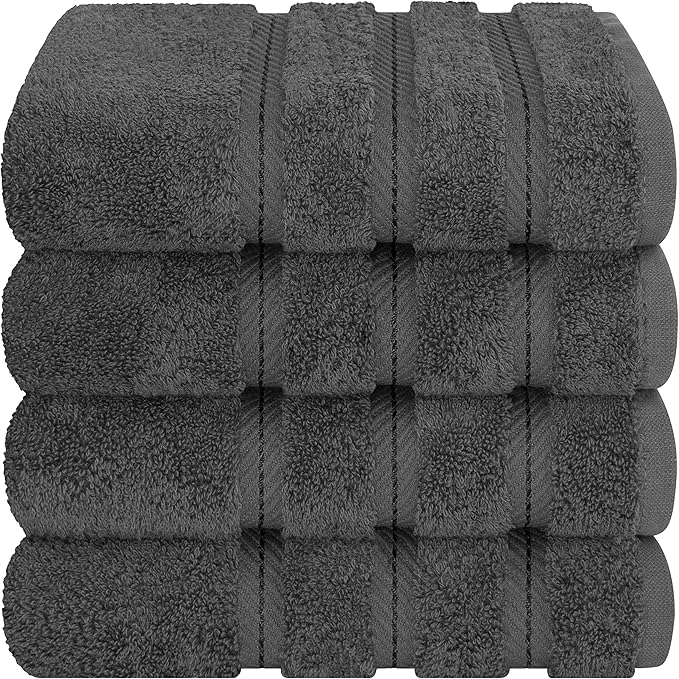 American Soft Linen Luxury Hand Towels for Bathroom, 600 GSM 100% Cotton Turkish 4 Piece Hand Towel Set, 600 GSM Hand Face Towels for Kitchen, Dark Gray Hand Towels