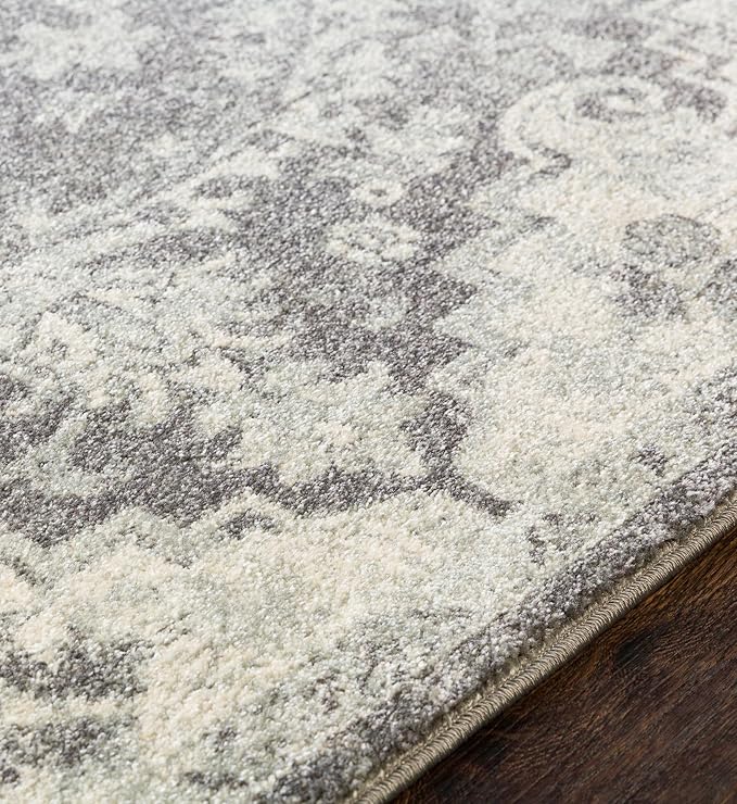 Livabliss Area Rugs - 9x12 Odelia Vintage Boho Black Gray Charcoal Area Rug for Living Room Bedroom - Floral Medallion Stain Resistant Carpet for Kitchen, Nursery, Office (9' x 12'6")