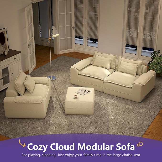 Hobestluk 87" Cloud Sectional Couch Loveseat with Deep Seat 2-Seater with Removable Cover Large Sofa Couch for Living Room (Beige, Loveseat Sofa)