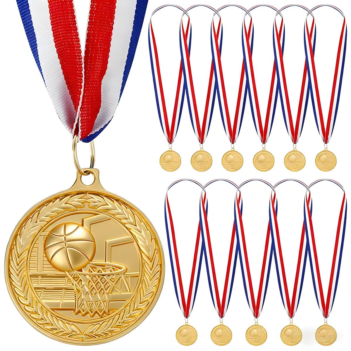 Meecuppa 12 Pack Gold Award Medals 2inch Metal Sports Medals Team Participation for Adults Basketball Tournaments, Party Favors and Ceremonies
