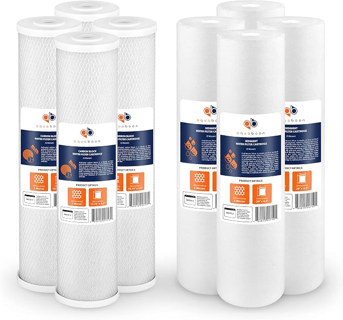 Aquaboon 5 Micron 20 x 4.5 Water Filter Cartridges Set of 8, Whole House Water