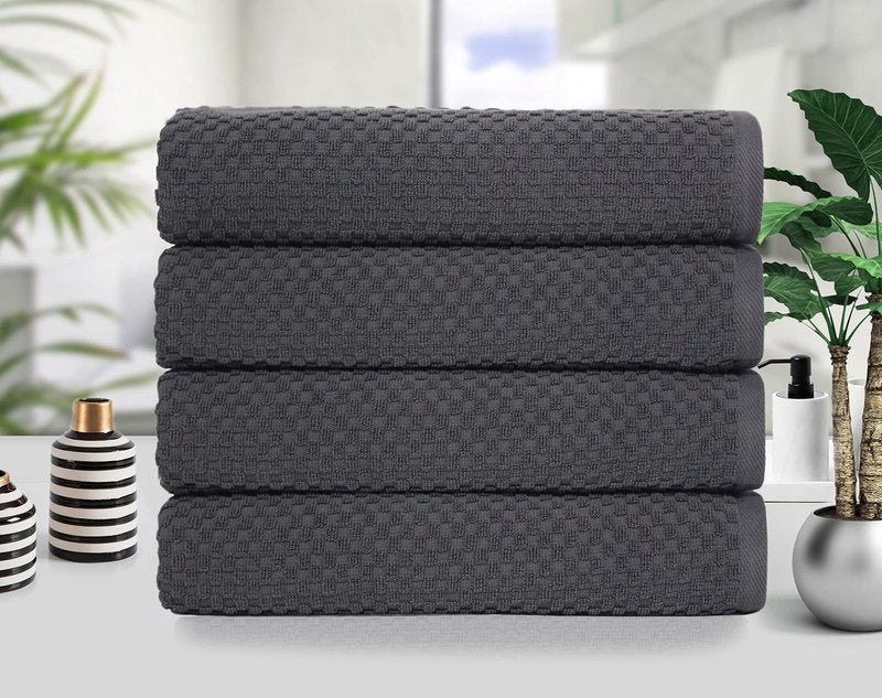 COTTON CRAFT Waffle Luxury Euro Spa Waffle Weave Towel Set - 100% Ringspun Cotton - Absorbent Quick Dry - Oversized 30 x 56 inch - Grey