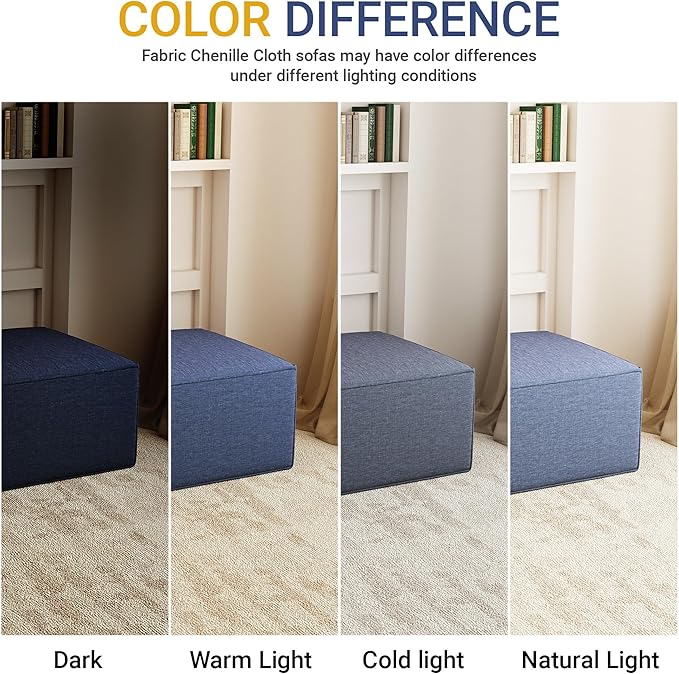 38“ Modular Sectional Sofa Convertible Cube Compressed Couch Seat Set, Combine L-Shaped U-Shaped, Free Assembly, Space-Saving for Living Room, Thick Foam Fabric Chenille Blue (Only Ottoman)