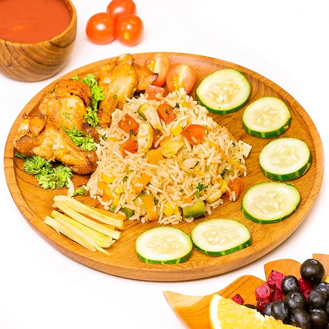 Rainforest Bowls Set of 4 10" Round Javanese Teak Wood Dinner Plates- Perfect for Everyday Use- Hot & Cold Friendly, Ultra-Durable, Premium Wooden Plates- Handcrafted by Indonesian Artisans