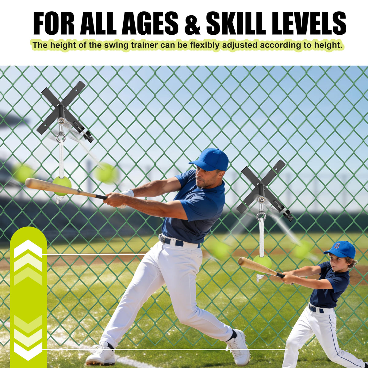Hikeen Portable Baseball Swing Trainer with Auto Reset Tethered Ball - Baseball/Softball Hitting Trainer for Solo Batting Practice, Easy Fence Mount Setup for All Ages