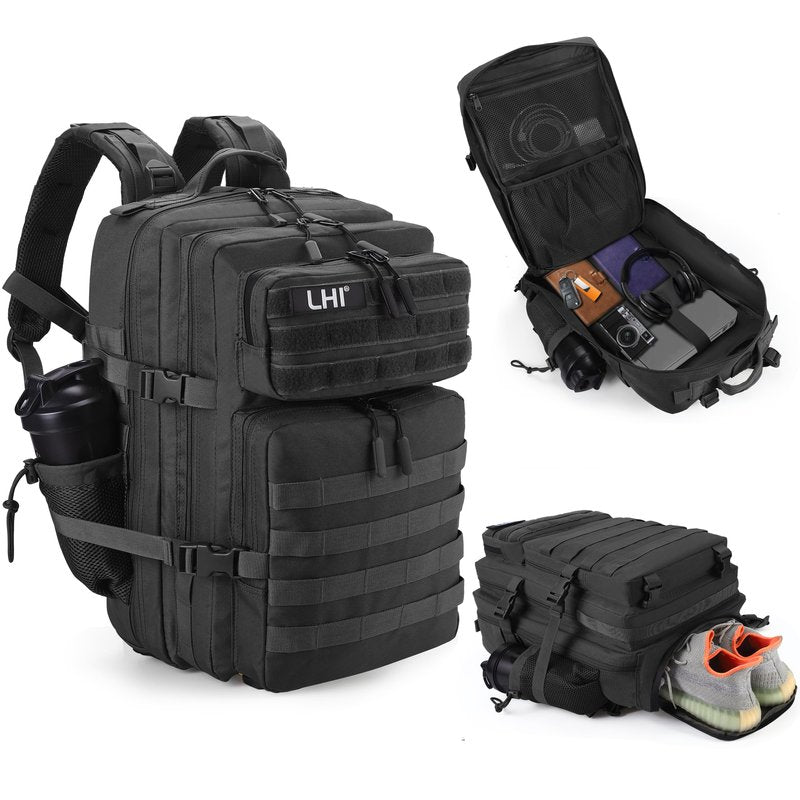 LHI Military Tactical Backpack for Men and Women 45L Army 3 Days Assault Pack Bag Large Rucksack with Shoe Compartment