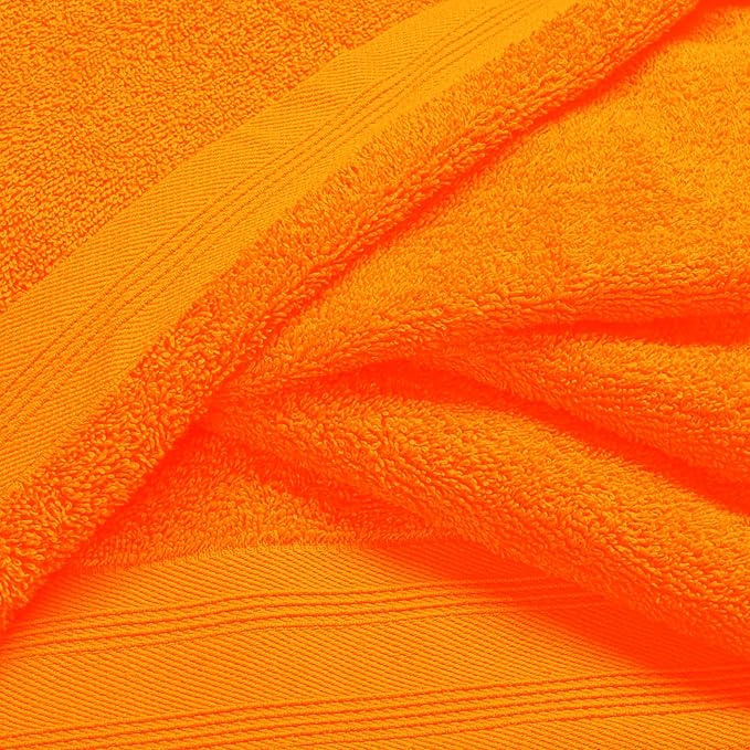 Ultra Soft 6 Pack Cotton Towel Set, Contains 2 Bath Towels 28x55 inch, 2 Hand Towels 16x24 inch & 2 Wash Coths 12x12 inch, Ideal Everyday use, Compact & Lightweight - Orange