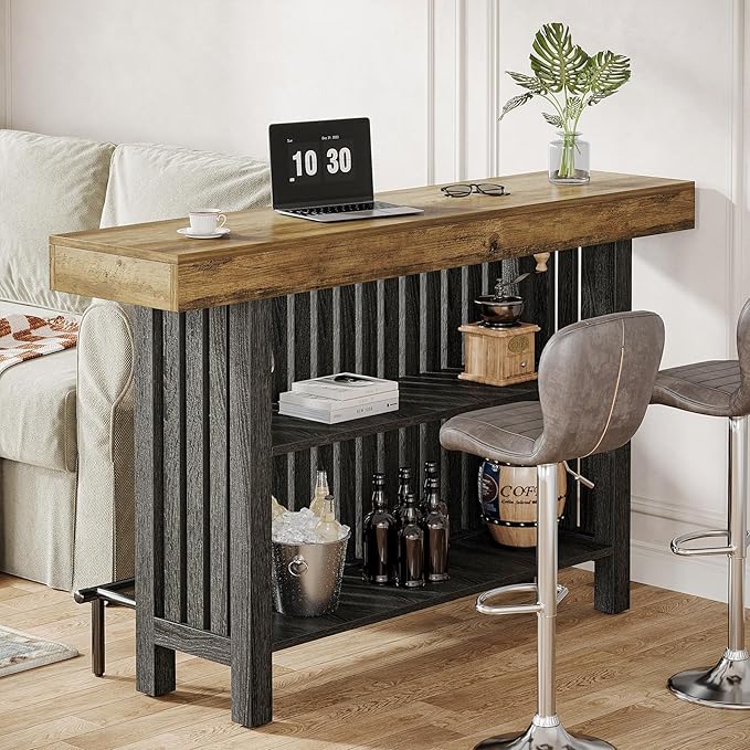 Tribesigns Bar Table with Storage Shelf, 63-Inch Large Mini Pub Table with Footrest, 2-Tier Modern Coffee Bar Cabinet Counter Height Table for Home Kitchen, Bistro, Dining Room, Living Room