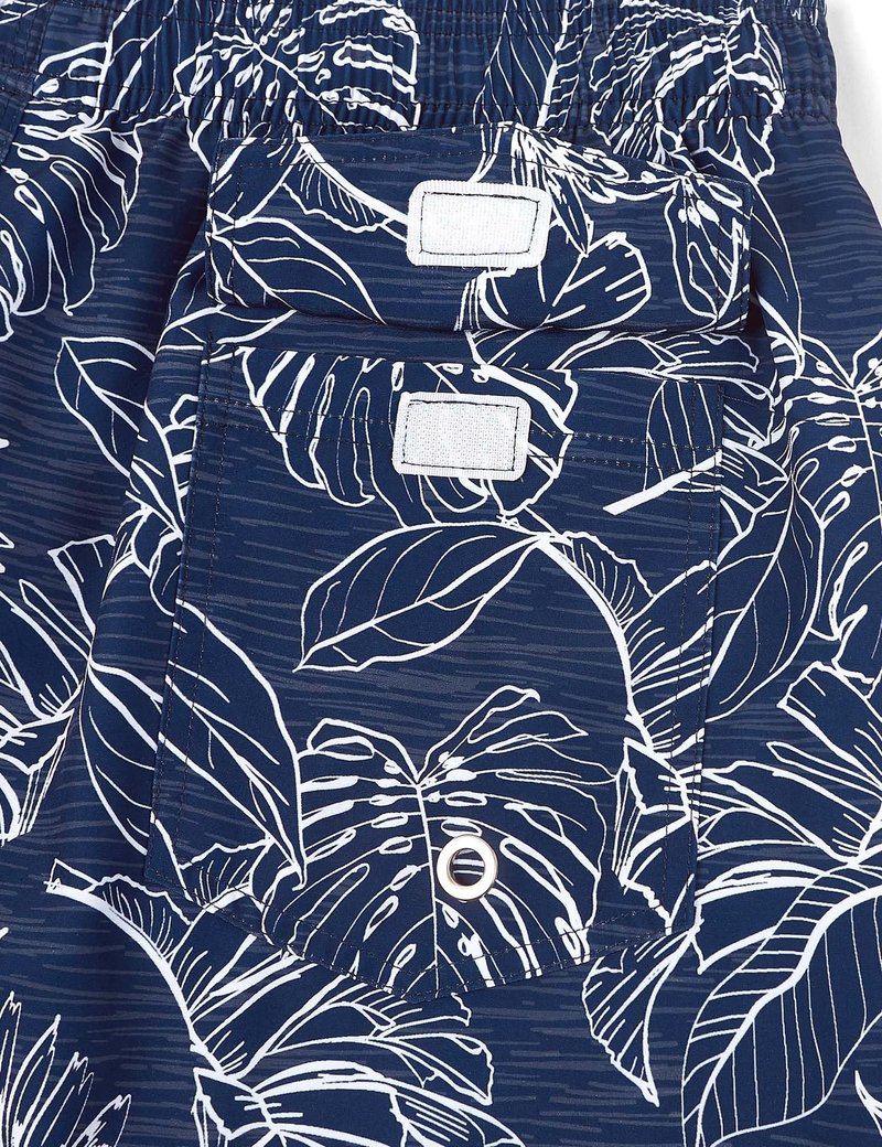 ELETOP Men's Swim Trunks Quick Dry Bathing Suit Swimming Board Shorts Mesh Lining Beach Swimwear Palm Leaf Blue XL