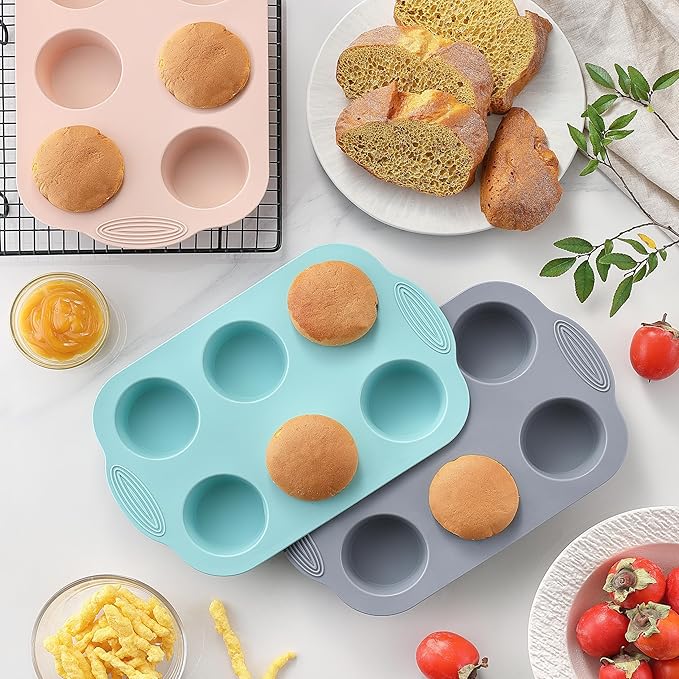 XZZWLL 3 Pack Silicone Muffin Pan, 6 Cup Nonstick Cupcake Molds for Baking
