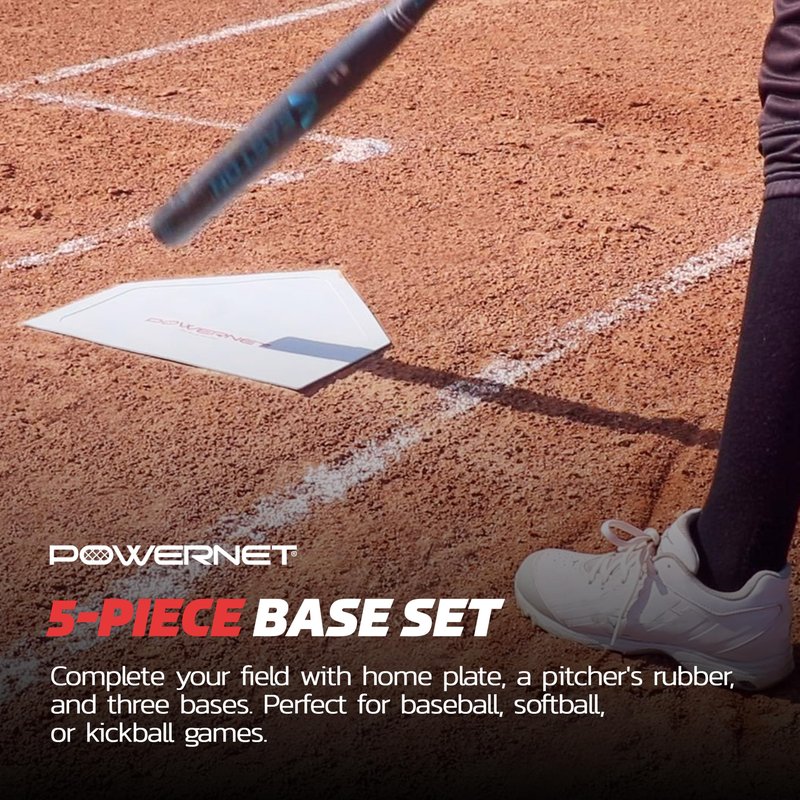 PowerNet 5-Piece Base Set for Baseball, Softball & Kickball, Flexible Anti-Slip Weather Resistant Rubber Bases for Yard Games