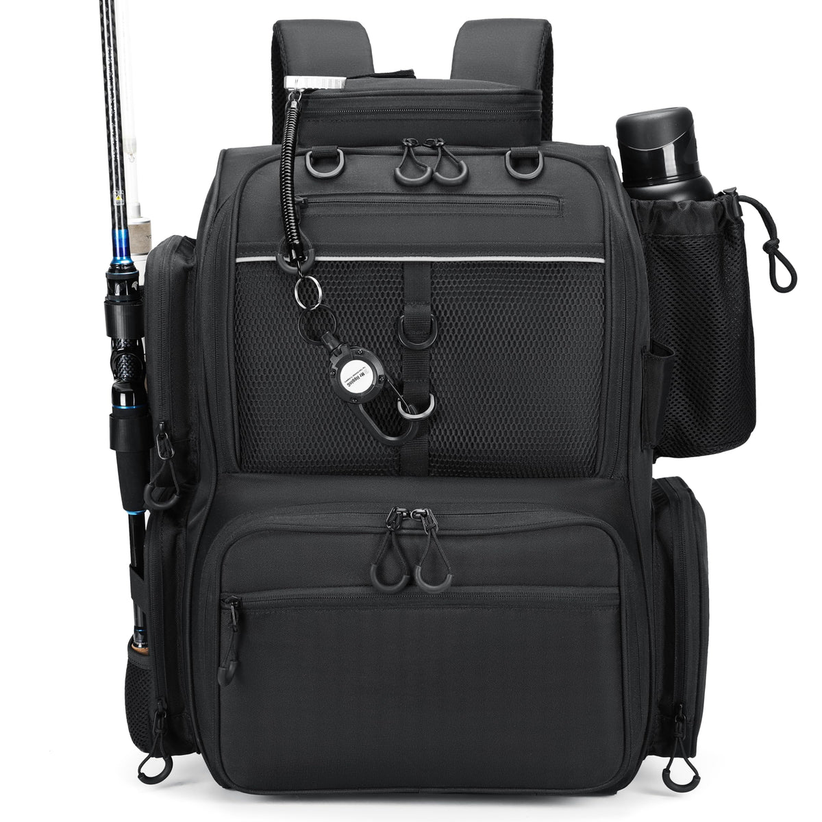 Rabjen Fishing Tackle Backpack with Rod Holders, Bottle Holder, Storage Bag Store Fishing Gear