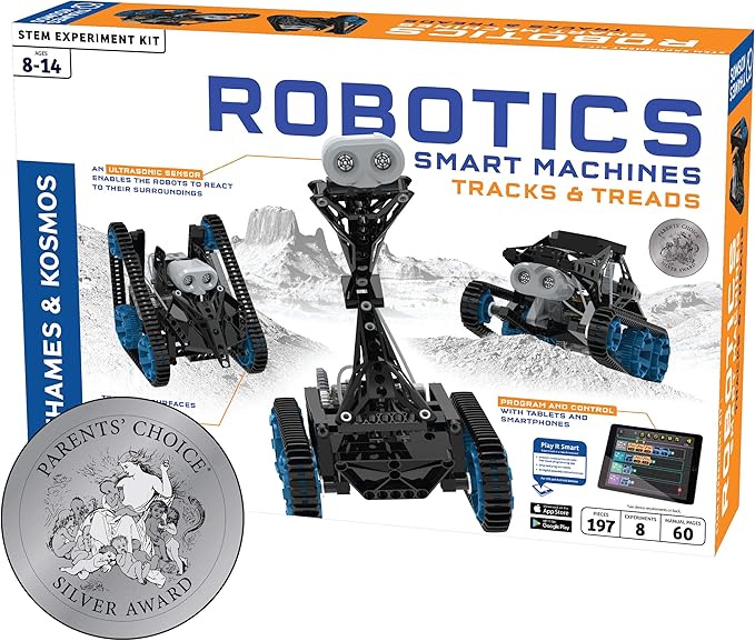 Thames & Kosmos | Robotics Smart Machines: Tracks & Treads | for Kids 8+ | STEM Kit Builds 8 Robots | Color Manual to Help with Assembly | Requires Tablet or Smartphone | Parents' Choice Silver Award