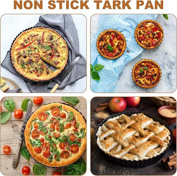 Axigundaone 6 Pcs Tart Pan with Removable Bottom, Pie Pan11/9/4/3In