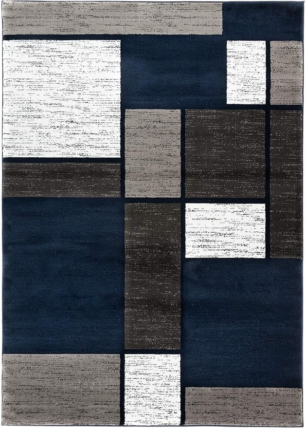 Rugshop Modern Geometric Boxes Navy Area Rug, Fade-Resistant Carpet for Bedroom, Office, or Entryway, 3'3" x 5'
