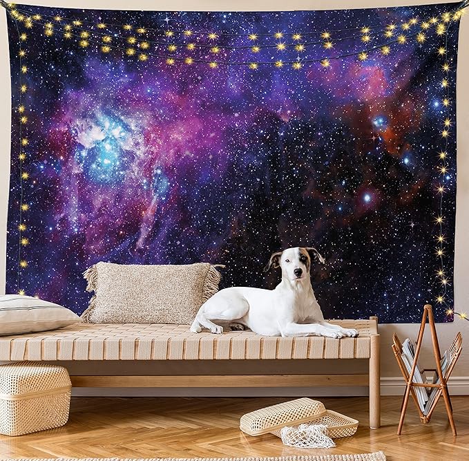 Ambesonne Galaxy Tapestry, Starry Night Nebula Cloud Celestial Theme Image Space Art Elements Print, Wide Wall Hanging for Bedroom Living Room Dorm, 60" X 40", Black Purple Blue