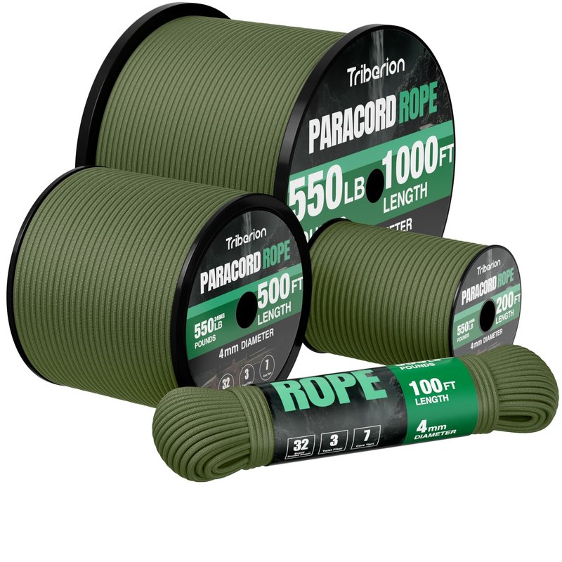 Paracord Rope 550 lb - 1000ft 5/32" Parachute Cord 4MM 7-Strand para Cord - Heavy Duty Spool String for Survival,Camping Gear, Survival Bracelet, Clothesline - Army Green