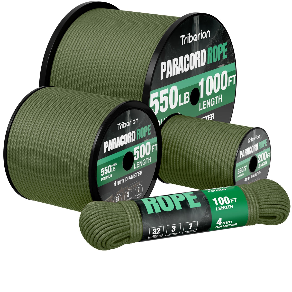 Paracord Rope 550 lb - 50ft 5/32" Parachute Cord 4MM 7-Strand para Cord - Heavy Duty Spool String for Survival,Camping Gear, Survival Bracelet, Clothesline - Army Green