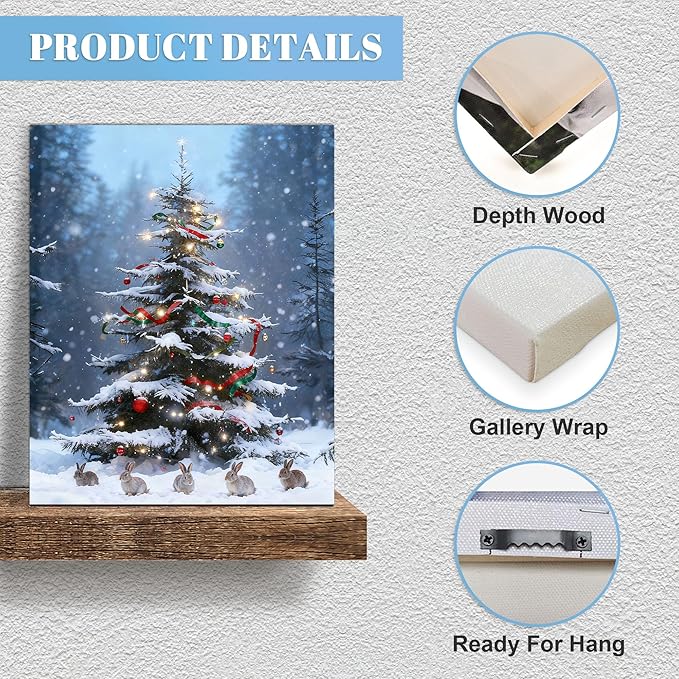 Framed Christmas Pictures Wall Decor,Vintage Pine Tree Prints,Winter Christmas Canvas Wall Art Decoration for Bedroom Bathroom Living Room Rustic Xmas Holiday Gifts (Christmas Tree 17, 24'' X 36'')
