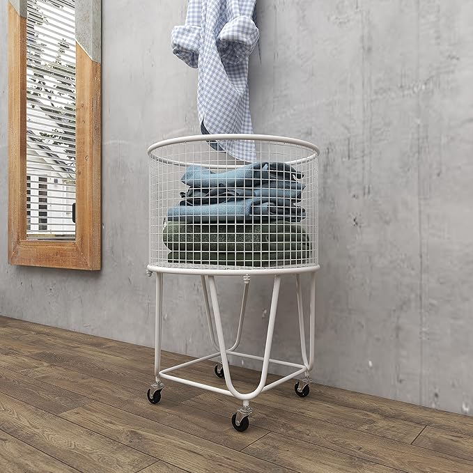 Deco 79 Metal Round Storage Cart with Wheels, 18" x 18" x 24", White