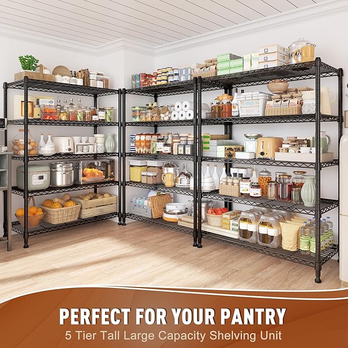 REIBII 5-Tier Wire Shelving Storage Shelves Metal Shelves,1020 LBS Adjustable Heavy Duty Metal Shelving Units and Storage for Garage Pantry Kitchen Bathroom 29" W X 14" D X 63" H