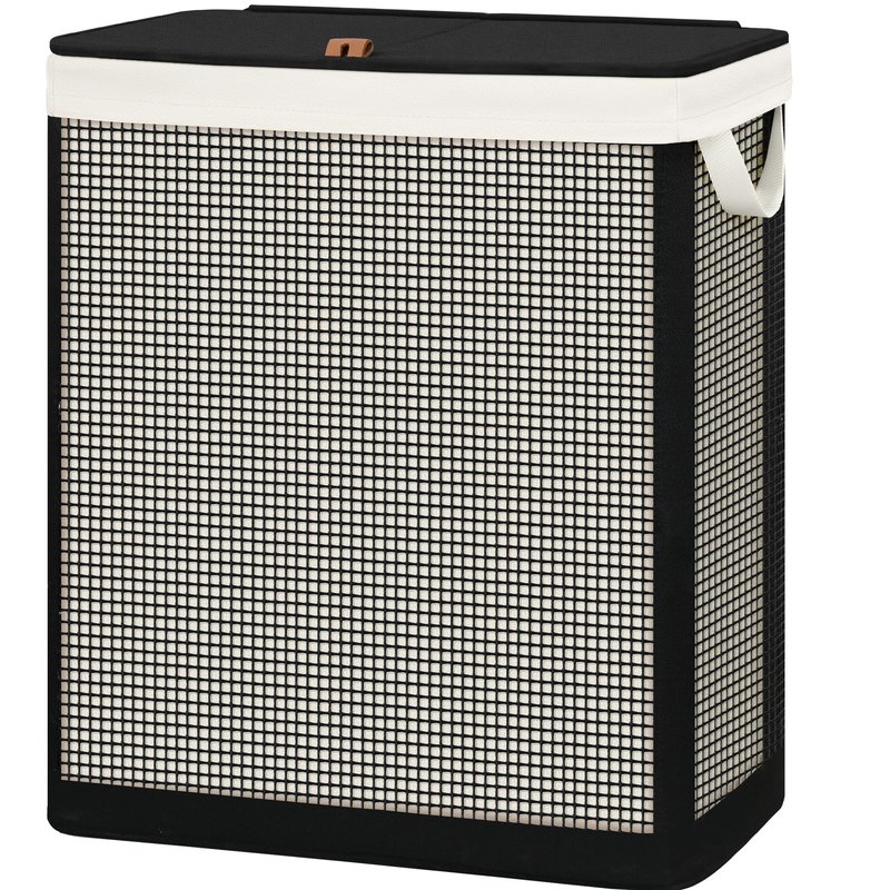 STO STO Double Laundry Hamper with Lid, 140L Large 2 Section Laundry Sorter, Laundry Basket with Removable Washable Canvas Liner Bag, Breathable Clothes Hamper for Bedroom Bathroom Laundry Room Closet