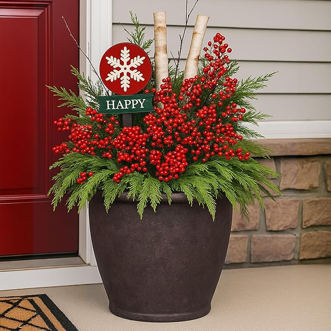 Sunnydaze 24-Inch Anjelica Large Plastic Pot for Plants - Double-Walled Outdoor Polyresin Round Planter Porch Pot with Drillable Drainage Holes - Rust