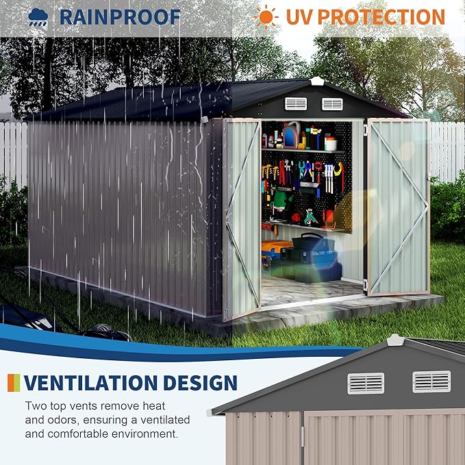 8x12 FT Metal Storage Sheds Outdoor, Metal ToolShed with Lockable Door, Metals Yard Sheds Metals Garden Shed Kit, MetalUtility Sheds Buildings with Air Vent for Backyard Garden Patio Lawn