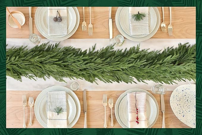 DearHouse Norfolk Pine Christmas Garland, 6Ft Artificial Greenery Christmas Decoration for Holiday Season, Mantel Fireplace Table Runner Centerpiece