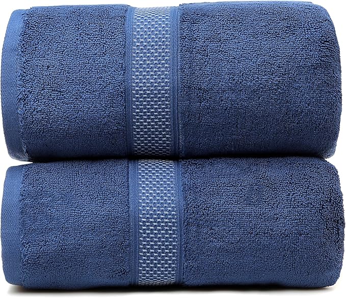 Super Absorbent Quick Drying | Hotel Grade Extra Large Bath Towels, 2-Piece Set, Bathroom Luxury Soft Towels-650GSM Cotton Luxury Beach Bath Towel 80x160cm (31.5x63 inches) (Dark Blue)