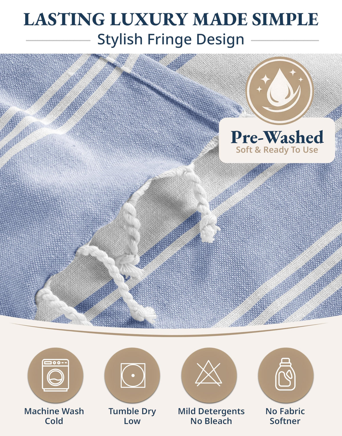 LANE LINEN Turkish Beach Towels, Extra Large Beach Towel, Pre-Washed for Soft Feel, Oversized Sand Free Quick-Dry Pool Towel, Beach Towels for Adults,39" x71" - Forever Blue