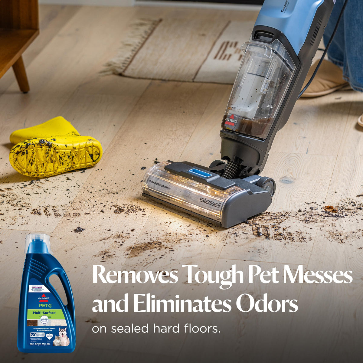 Bissell Multi-Surface Pet Solution with Febreze freshness, For Use in CrossWave and Other Leading Hard Surface and Area Rug Cleaners, 80oz, Dissolves Dirt, grime, and Tough Sticky Messes