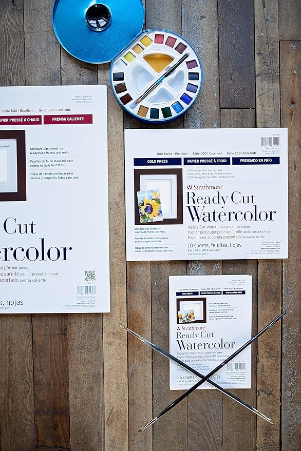 Strathmore 140-305 500 Series Ready Cut Watercolor Paper, 140 lb. Hot Press, 5"x7", 25 Sheets, Multicolor